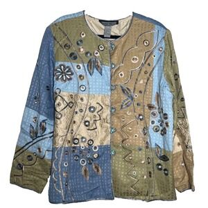 Vintage‎ Indigo Moon Jacket Womens Lg Blue Green Embelish Embroidered Patchwork